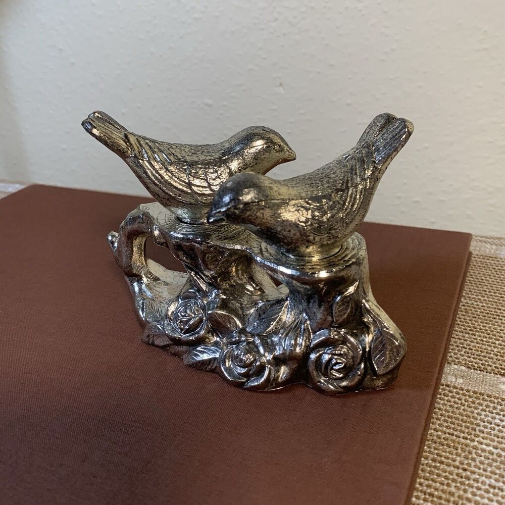 Vintage Silver Plated Salt & Pepper Shakers Sweet Birds Branch Base 1950s Used
